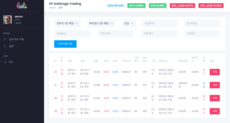 진행중인 자동화투자(김치프리미엄 투자)